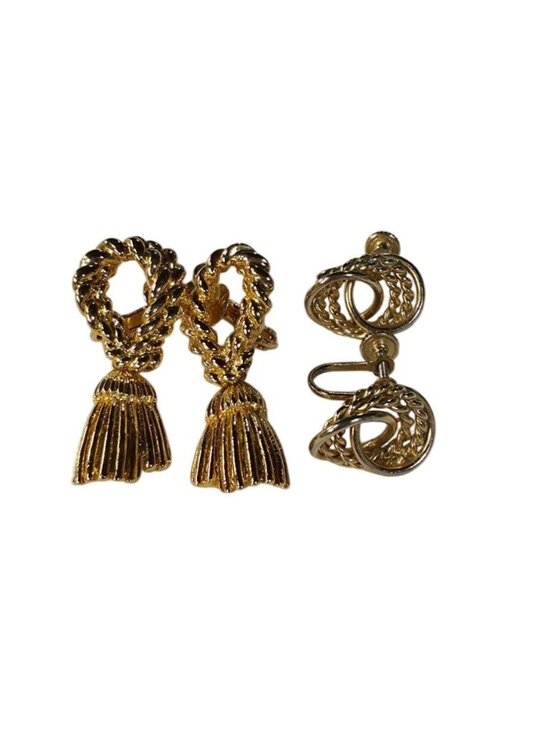 Unbranded Jewelry - 2 PRs Vintage Gold-Tone Rope & Tassel Clip-On Earrings With Adjustable Screw Bac